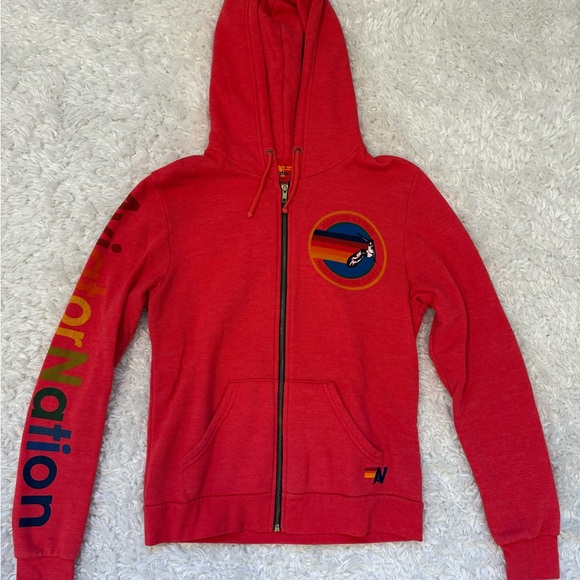 Red Aviator Nation Zip-Up Hoodie with Logo - Picture 2 of 2